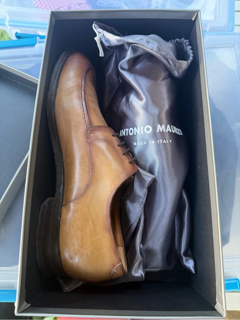 Antonio Maurizi Metallic Taupe Shoe Box with Logo